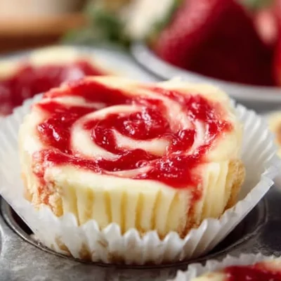 Strawberry Rhubarb Mini Cheesecakes