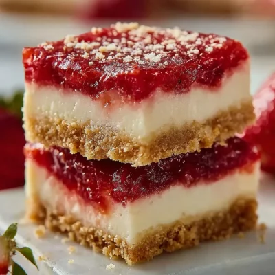 Strawberry shortcake cheesecake bars topped with fresh strawberries and whipped cream