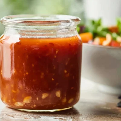 Bottle of Sweet Chili Vinaigrette dressing with fresh ingredients