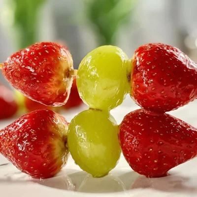 Tanghulu with colorful fruits coated in candy syrup