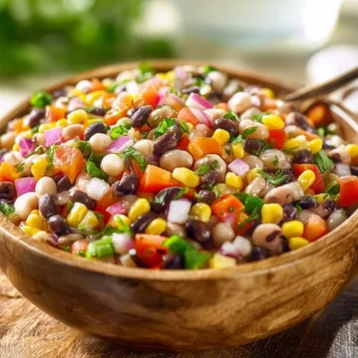 Delicious Texas Caviar salad made with beans and fresh vegetables