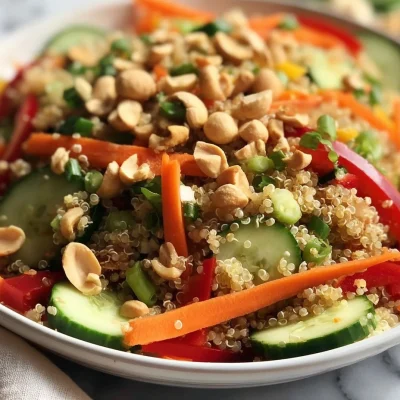 Colorful Thai Quinoa Salad with peanuts and fresh vegetables