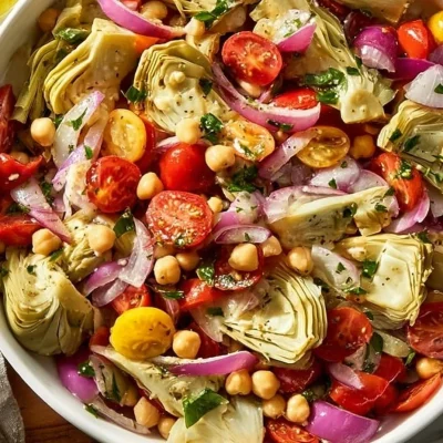 Tuscan Artichoke Tomato Salad featuring fresh ingredients and vibrant colors