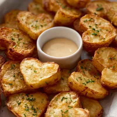 Valentine's Day air fryer heart-shaped potatoes garnished with herbs