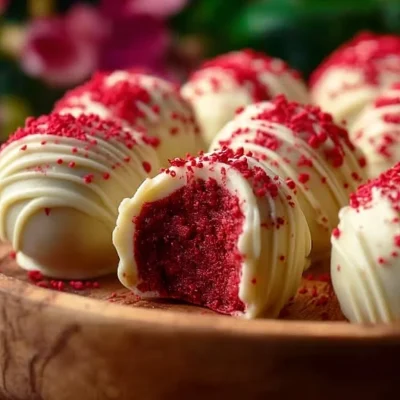 Delicious homemade red velvet truffles, perfect for Valentine's Day treats.