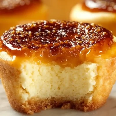 Vanilla Bean Crème Brûlée Cheesecake Cupcakes topped with caramelized sugar.