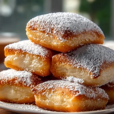 Fluffy Vanilla French Beignets dusted with powdered sugar