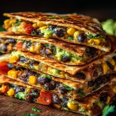 Delicious vegan quesadillas with vegetables and plant-based cheese on a plate