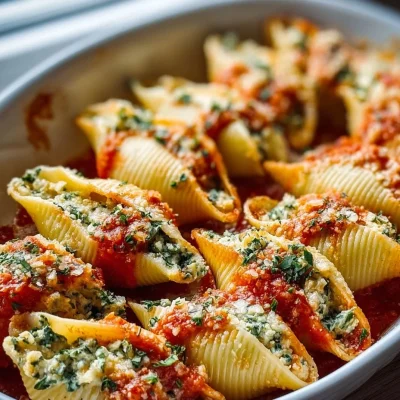 Vegan stuffed shells filled with plant-based ricotta and tomato sauce