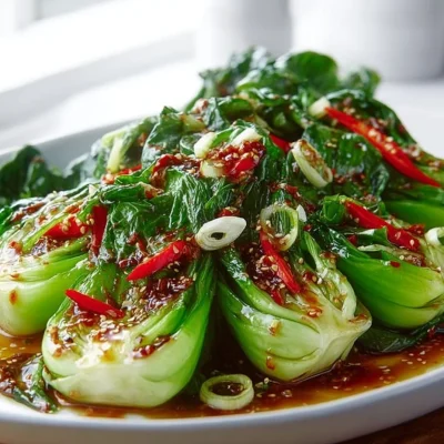 Vibrant Bok Choy drizzled with zesty ginger chili sauce