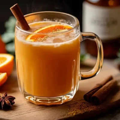 Warm Cinnamon Orange Delight Mocktail with festive cinnamon and orange slices.