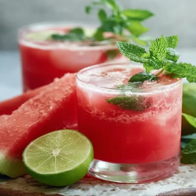 Refreshing watermelon mint lime juice served in a clear glass.