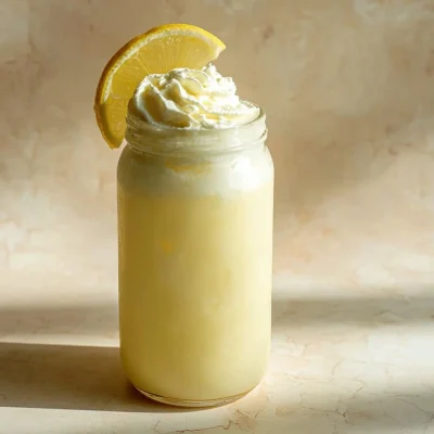 Delicious whipped lemonade in a glass with lemon slice garnish