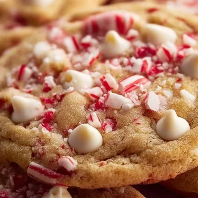 Delicious White Chocolate Candy Cane Cookies on a festive holiday plate