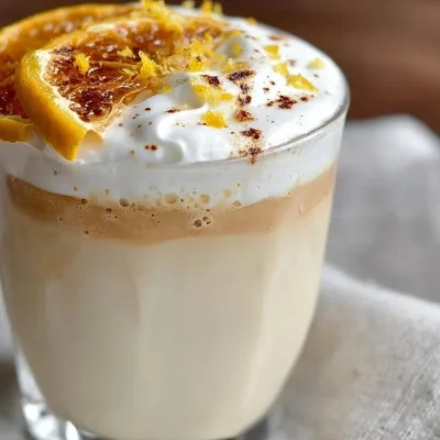 Delicious White Chocolate Orange Almond Latte with whipped cream and orange zest