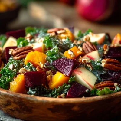 Colorful Winter Garden Salad with fresh vegetables and greens