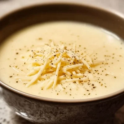 Bowl of Wisconsin cauliflower soup topped with herbs and a drizzle of cream