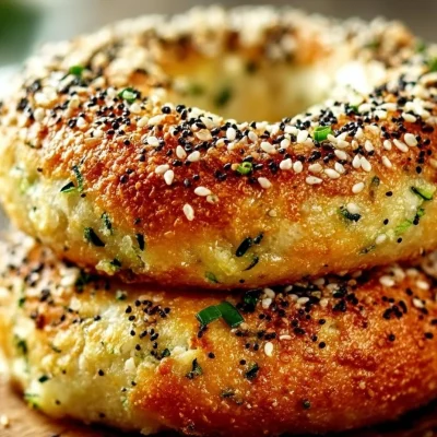 Fresh homemade zucchini bagels with healthy toppings