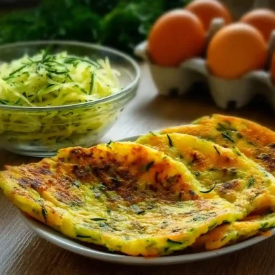 Crispy zucchini pancakes topped with cheese, served on a plate.